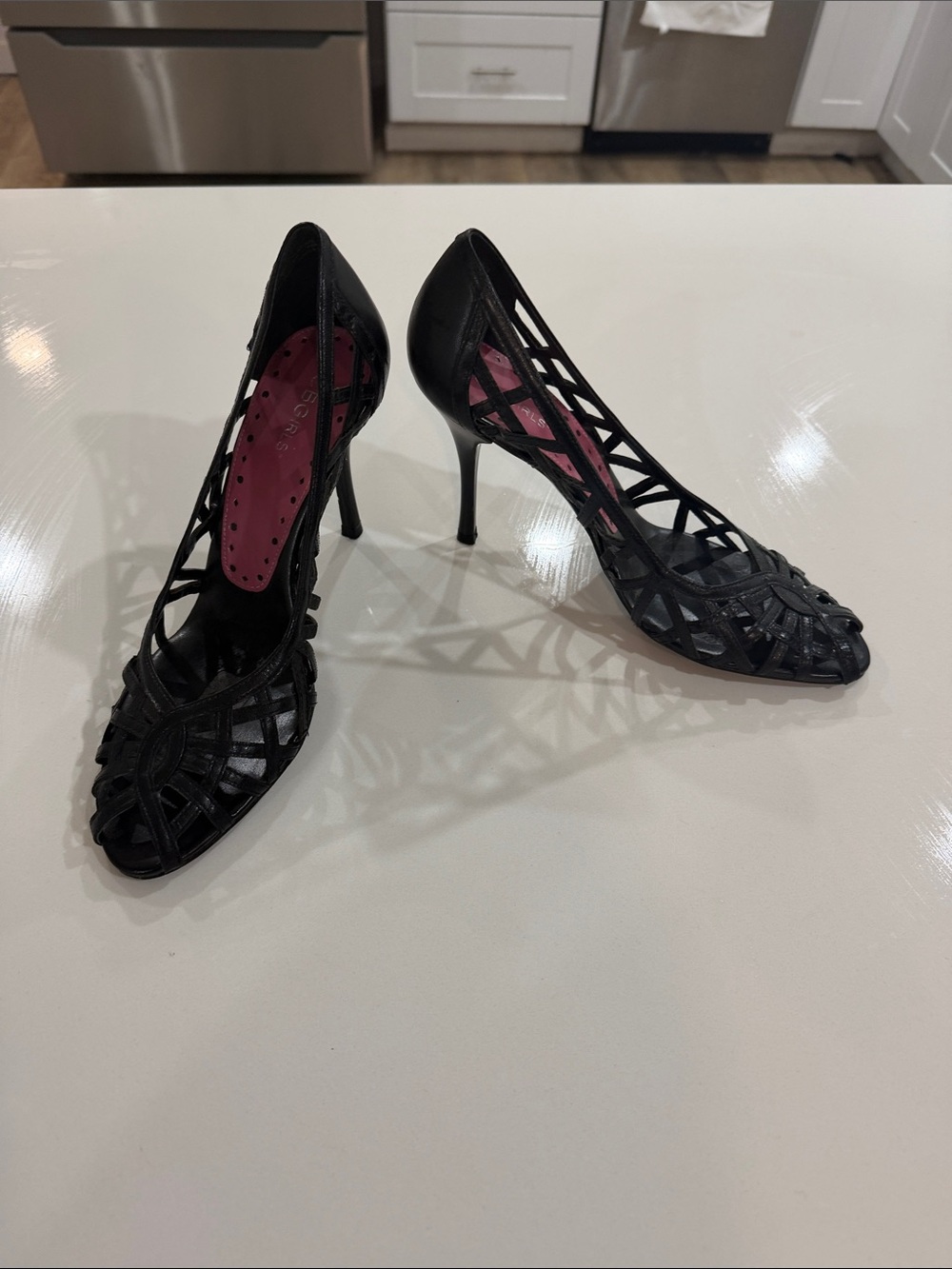 BCBGirls Black Lattice Peep-Toe Stiletto 👠